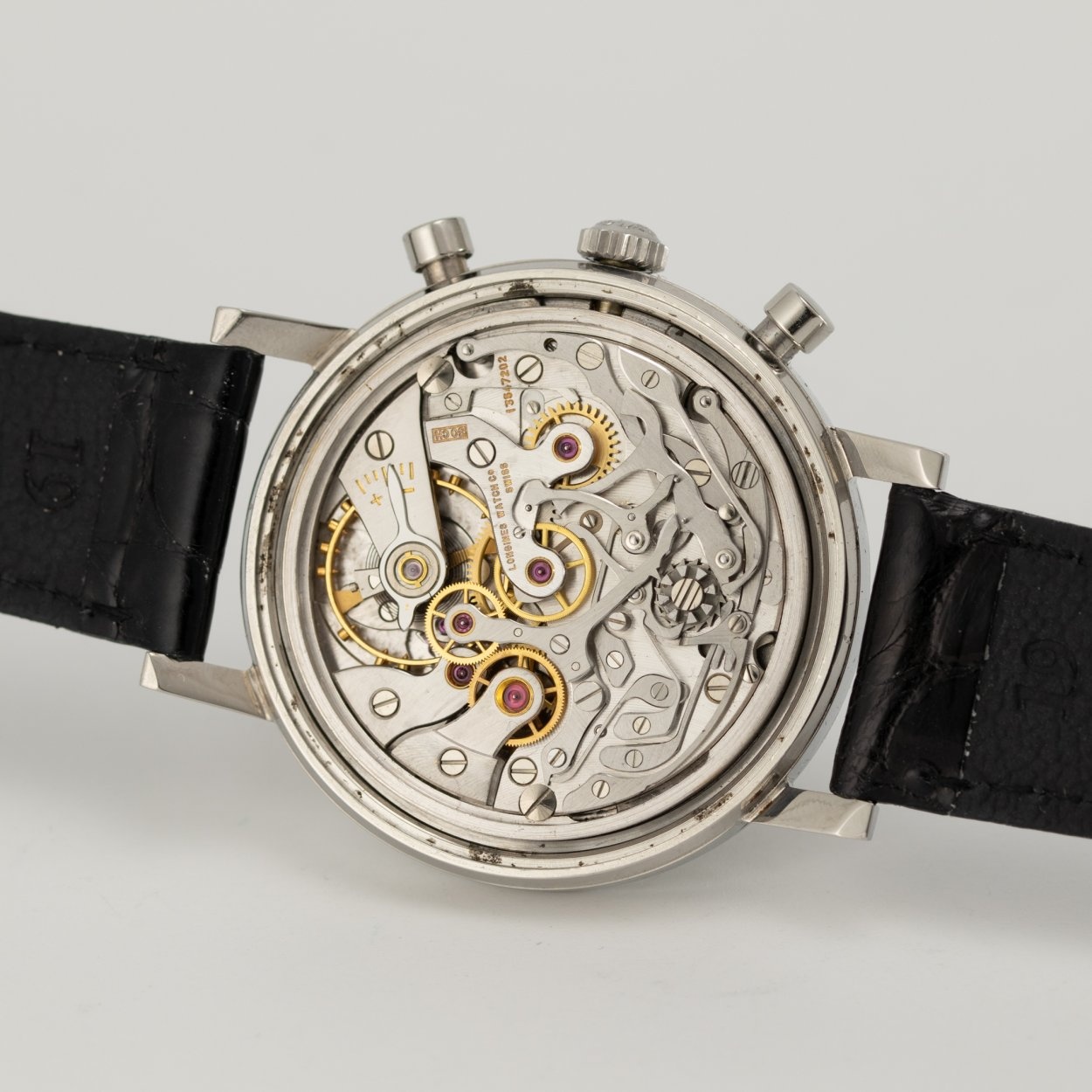 Longines 7413-6, Silver Dial, Blue Tachymeter and Red Telemeter. Exact documented specimen; condition and originality assessments remain attributed to Dr. Crott. · Photo: Dr. Crott · © Dr. Crott, used with permission · Source: https://uhren-muser.de/archives/113/62274