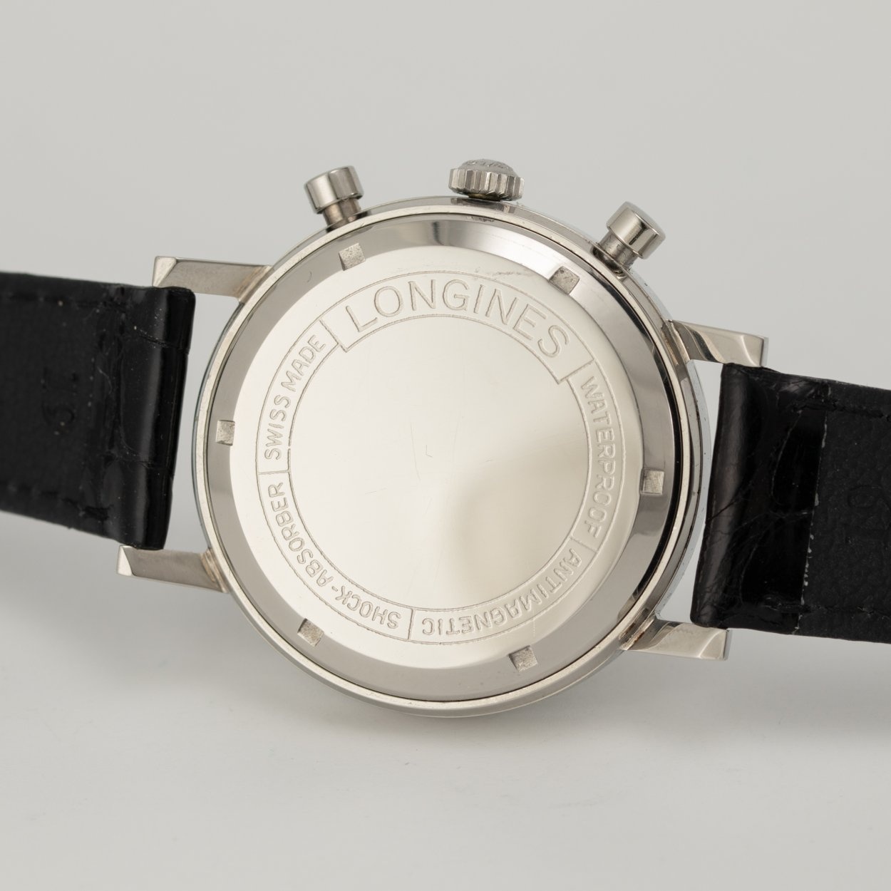 Longines 7413-6, Silver Dial, Blue Tachymeter and Red Telemeter. Exact documented specimen; condition and originality assessments remain attributed to Dr. Crott. · Photo: Dr. Crott · © Dr. Crott, used with permission · Source: https://uhren-muser.de/archives/113/62274